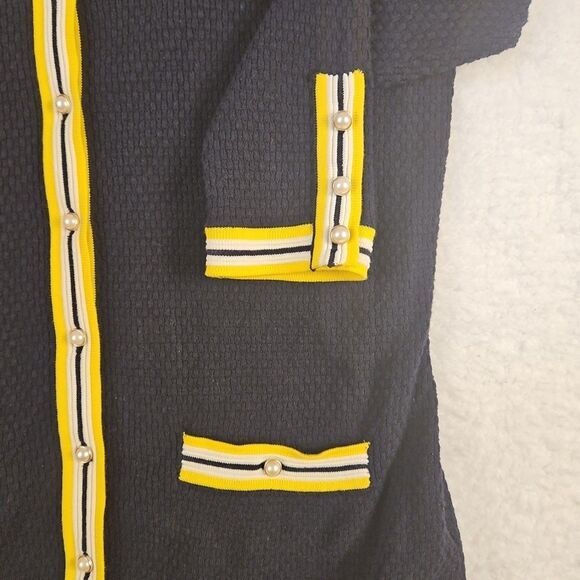 Talbots Cardigan Sweater Womens XS‎ Navy Blue Button Front Yellow White Trim - Picture 3 of 9